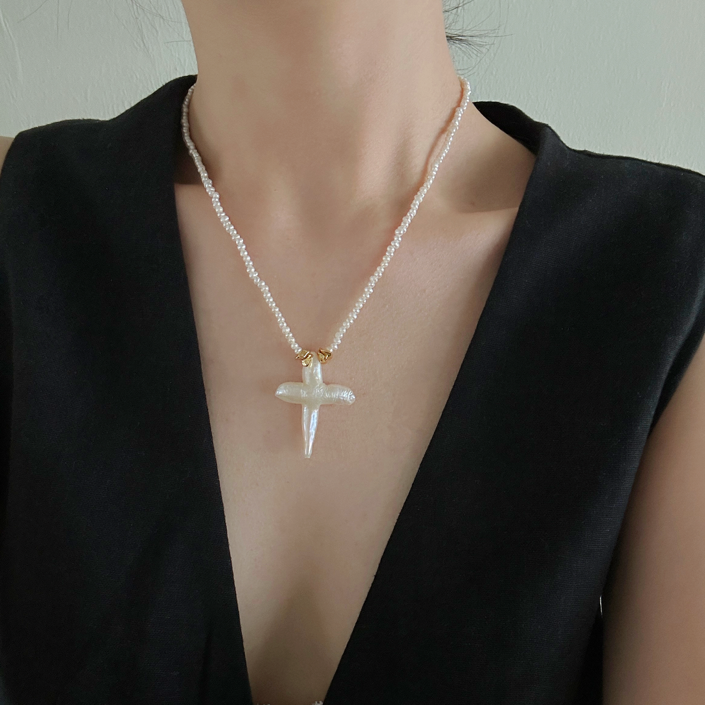 Cross-Shaped Baroque Freshwater Pearl 'Holiness of Faith' Necklace