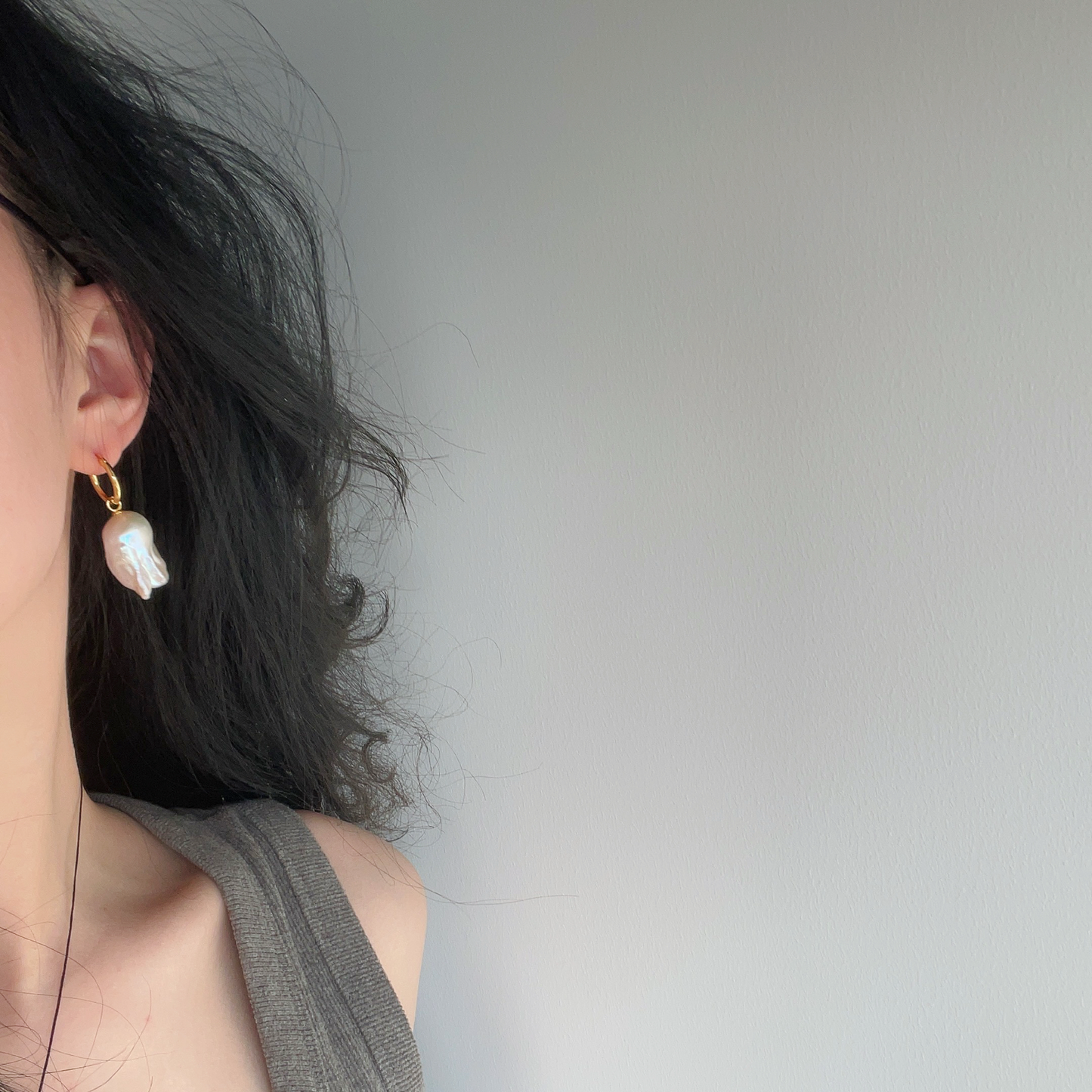 16-18mm Baroque Freshwater Pearl Hoop Dangling Earrings