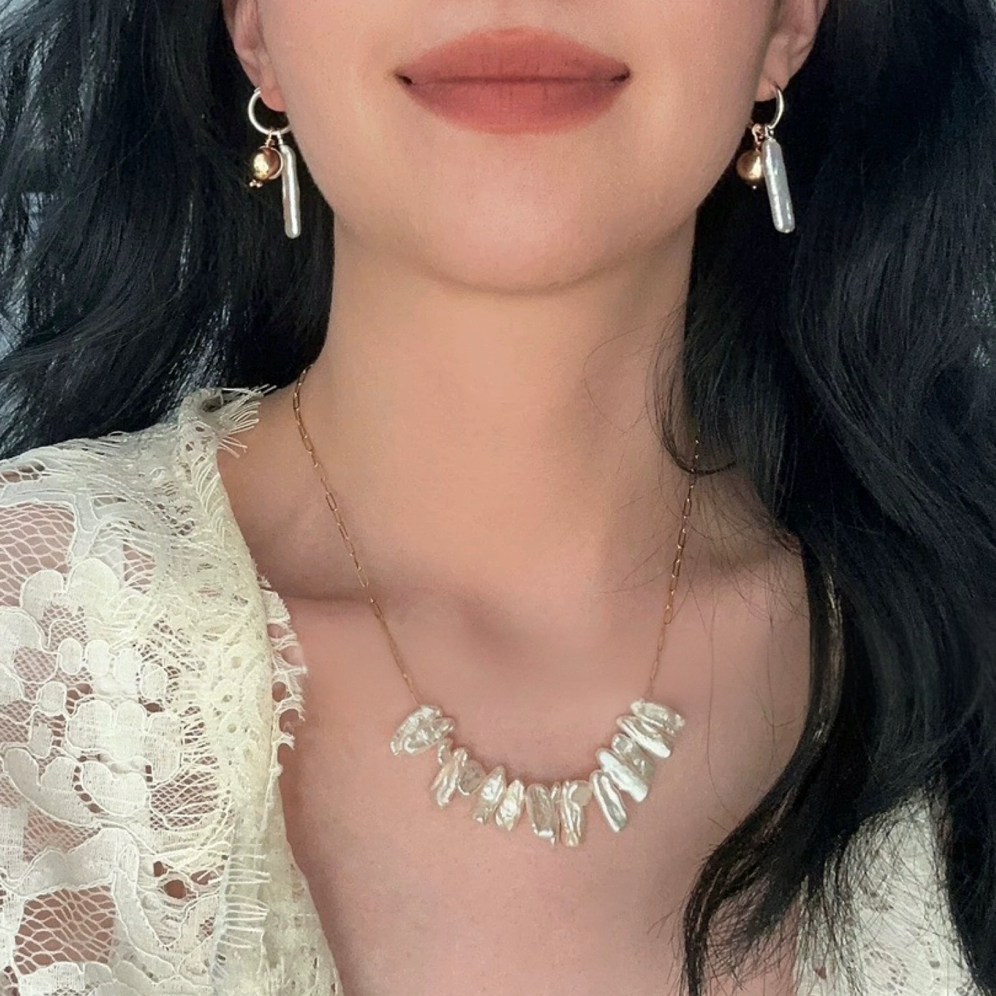25-28mm Baroque Freshwater Pearl Gold Ball Hoop Earrings