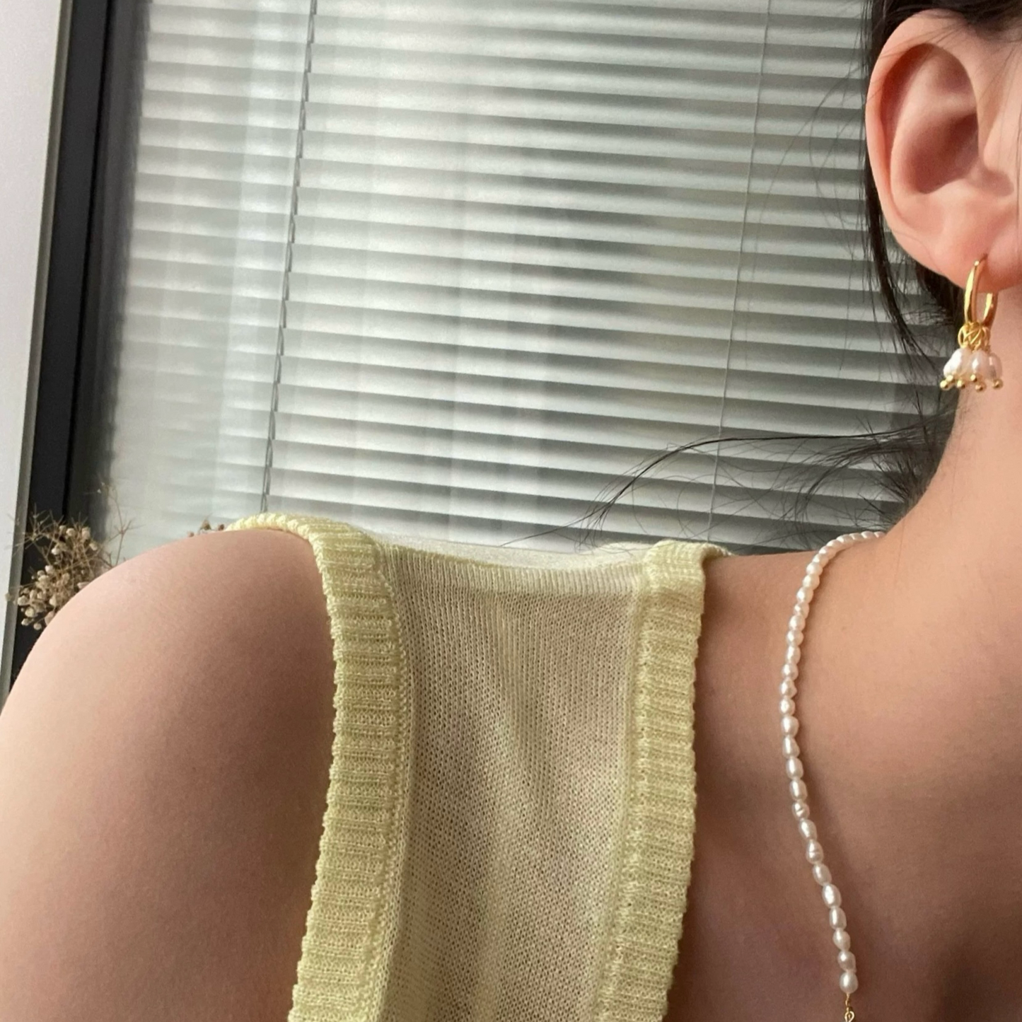 3-4mm White Baroque Freshwater Pearl Flower Bud Hoop Earrings