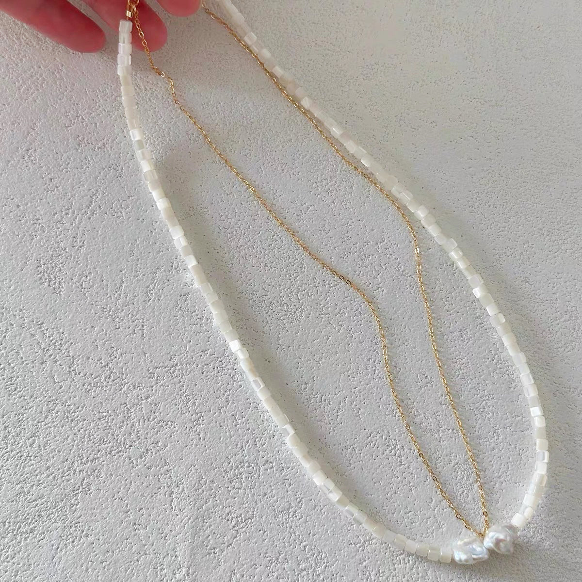 8-11mm Baroque Freshwater Pearl White Shell Double Necklace