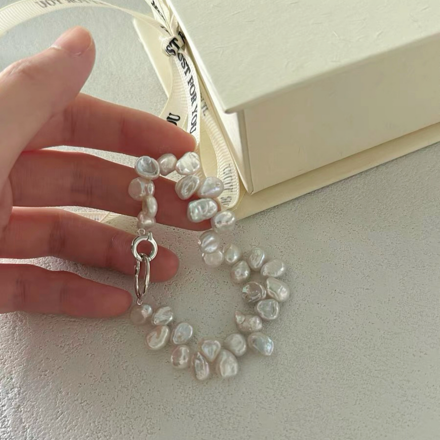 8-10mm Natural Saltwater Keshi Pearl Full Strand Bracelet