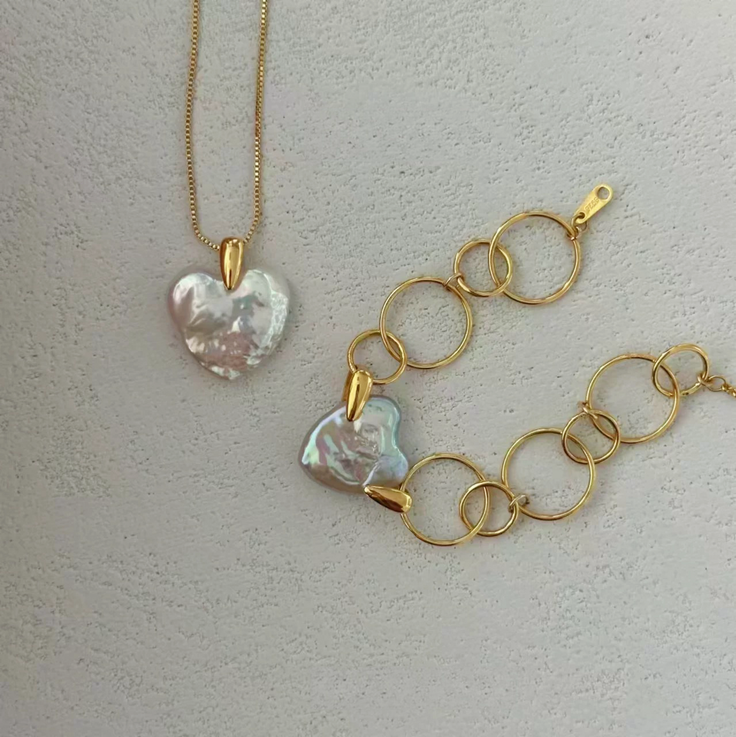 12-15mm Heart-Shaped Baroque Freshwater Pearl Gold Ring Bracelet