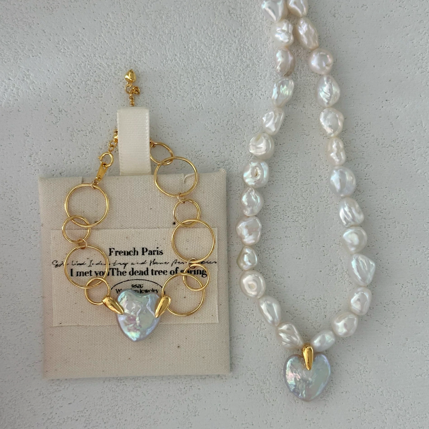 12-15mm Heart-Shaped Baroque Freshwater Pearl Gold Ring Bracelet