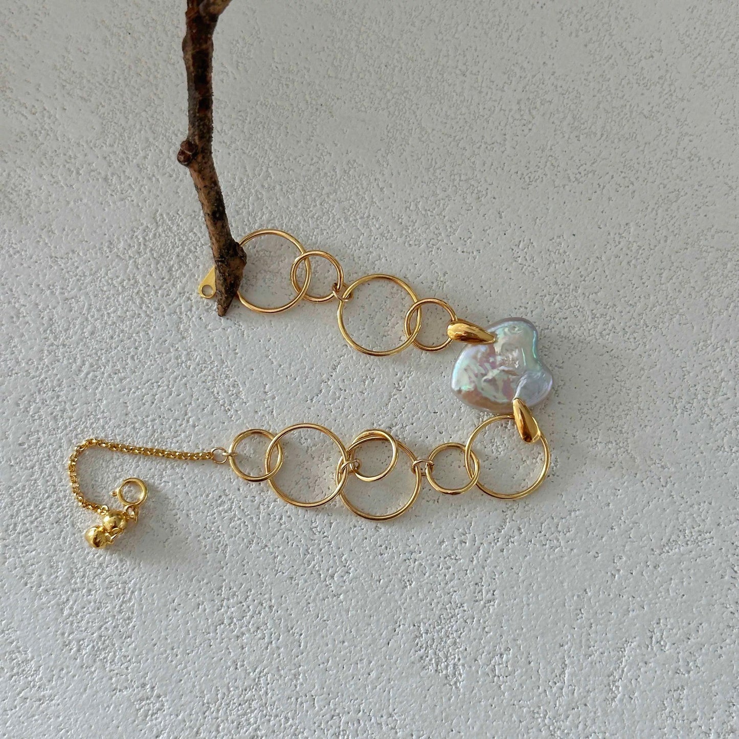 12-15mm Heart-Shaped Baroque Freshwater Pearl Gold Ring Bracelet