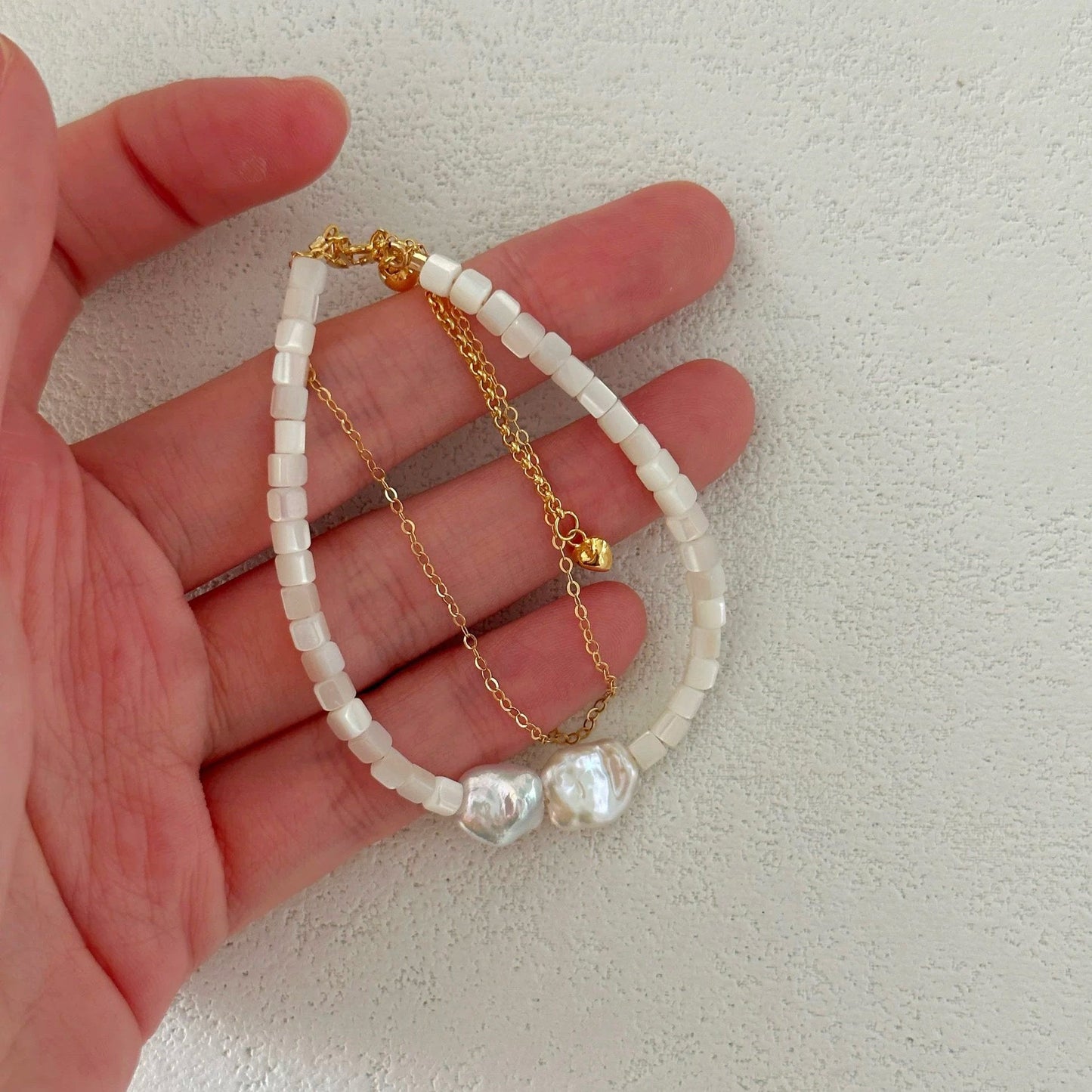 8-11mm Baroque Freshwater Pearl White Shell Bracelet
