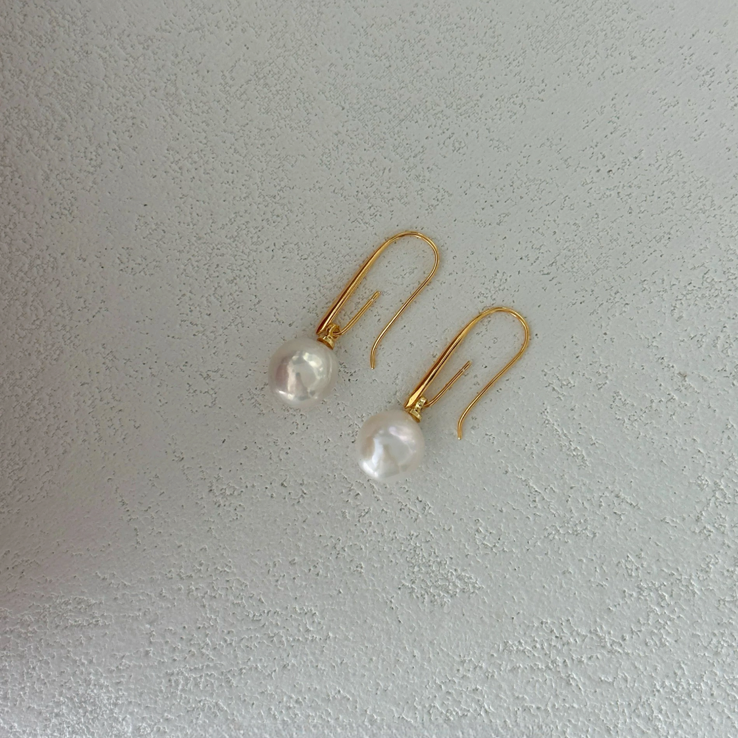 9-10mm Edison Freshwater Pearl Gold Hook Long Drop Earrings