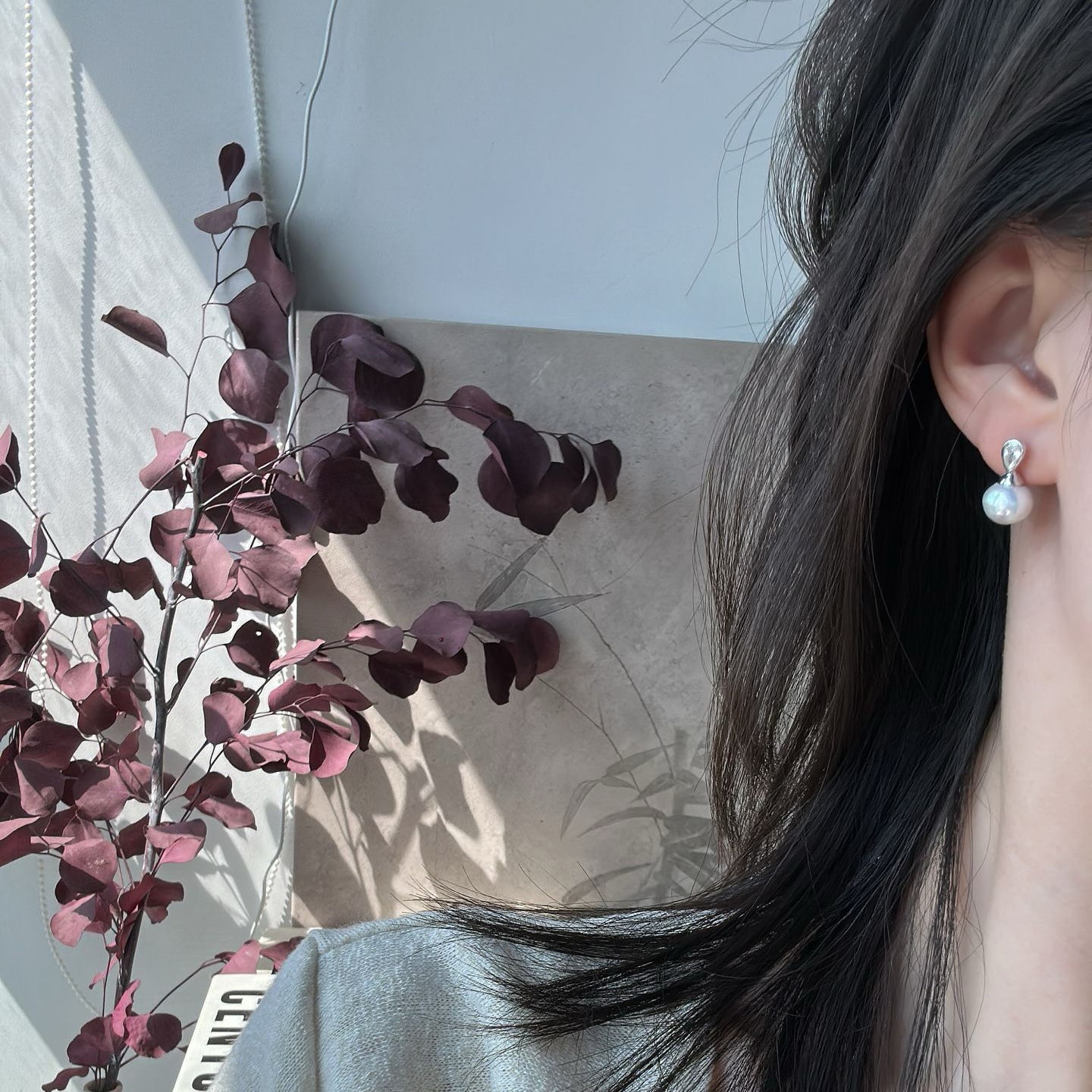 8-9mm Natural Baroque Freshwater Pearl Teardrop Diamond Stud Earrings