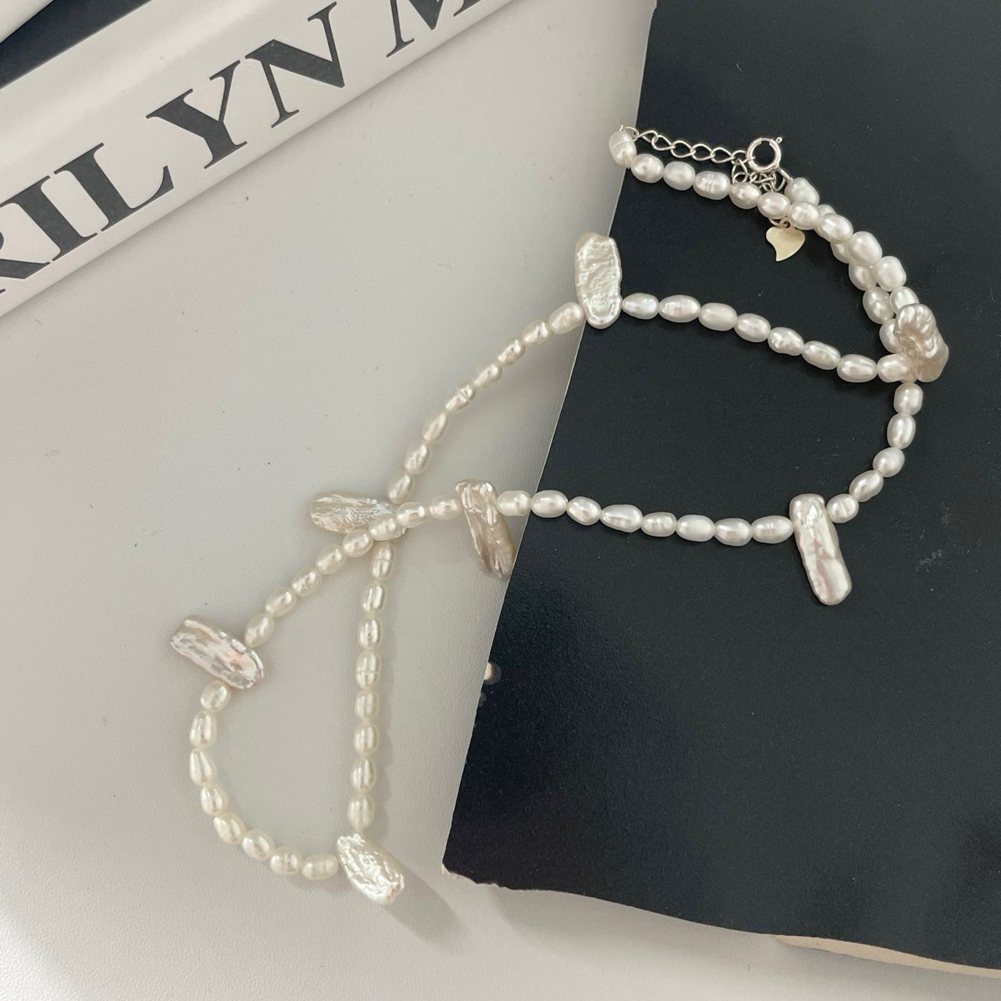 4-5mm Rice-Shaped & Rectangular Baroque Freshwater Pearl Interwoven Neck