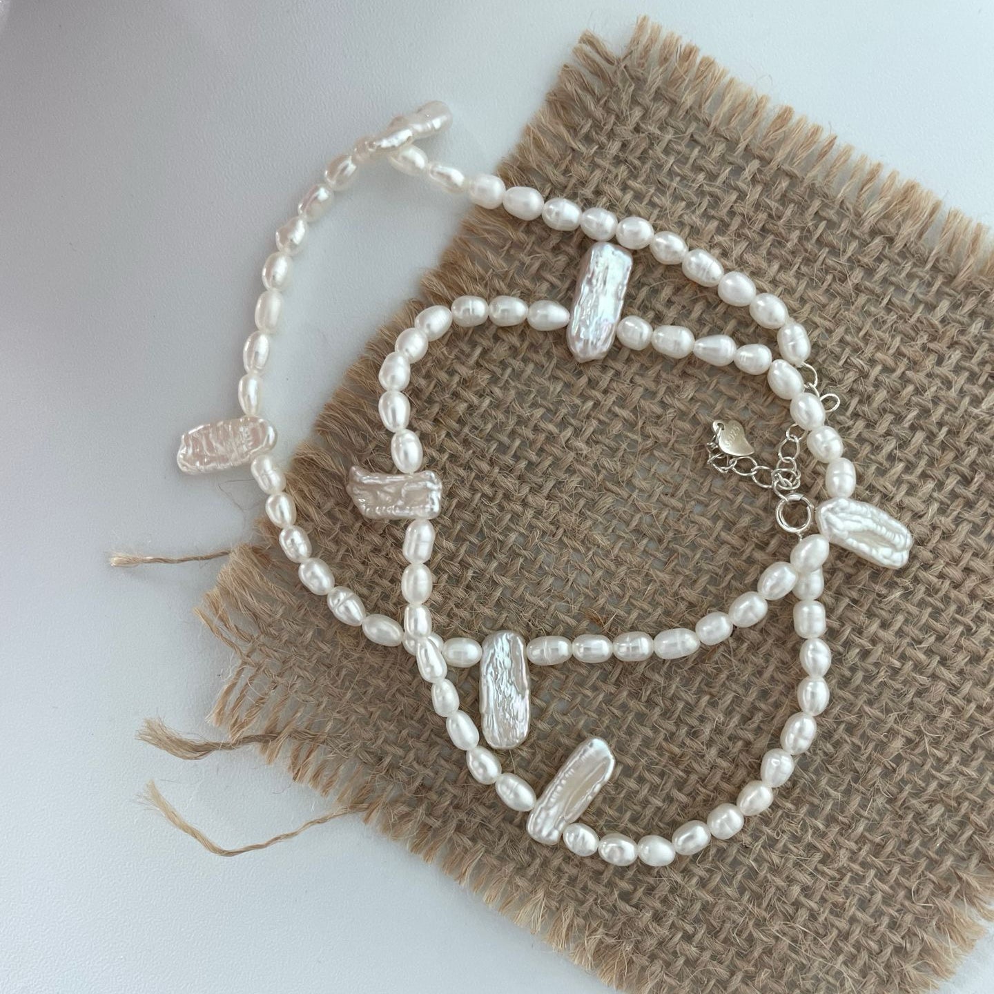 4-5mm Rice-Shaped & Rectangular Baroque Freshwater Pearl Interwoven Neck