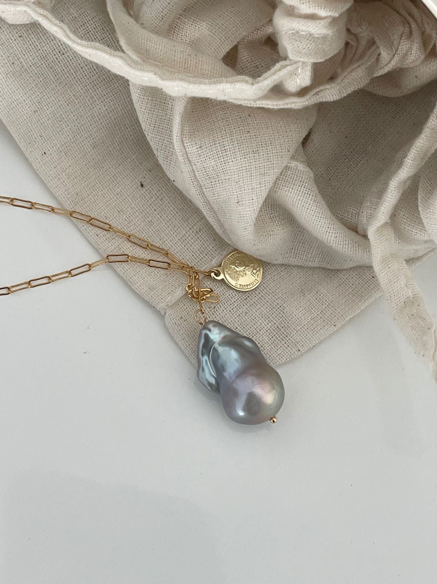 22-26mm Grey Baroque Freshwater Pearl Roman Coin Designer Pendant