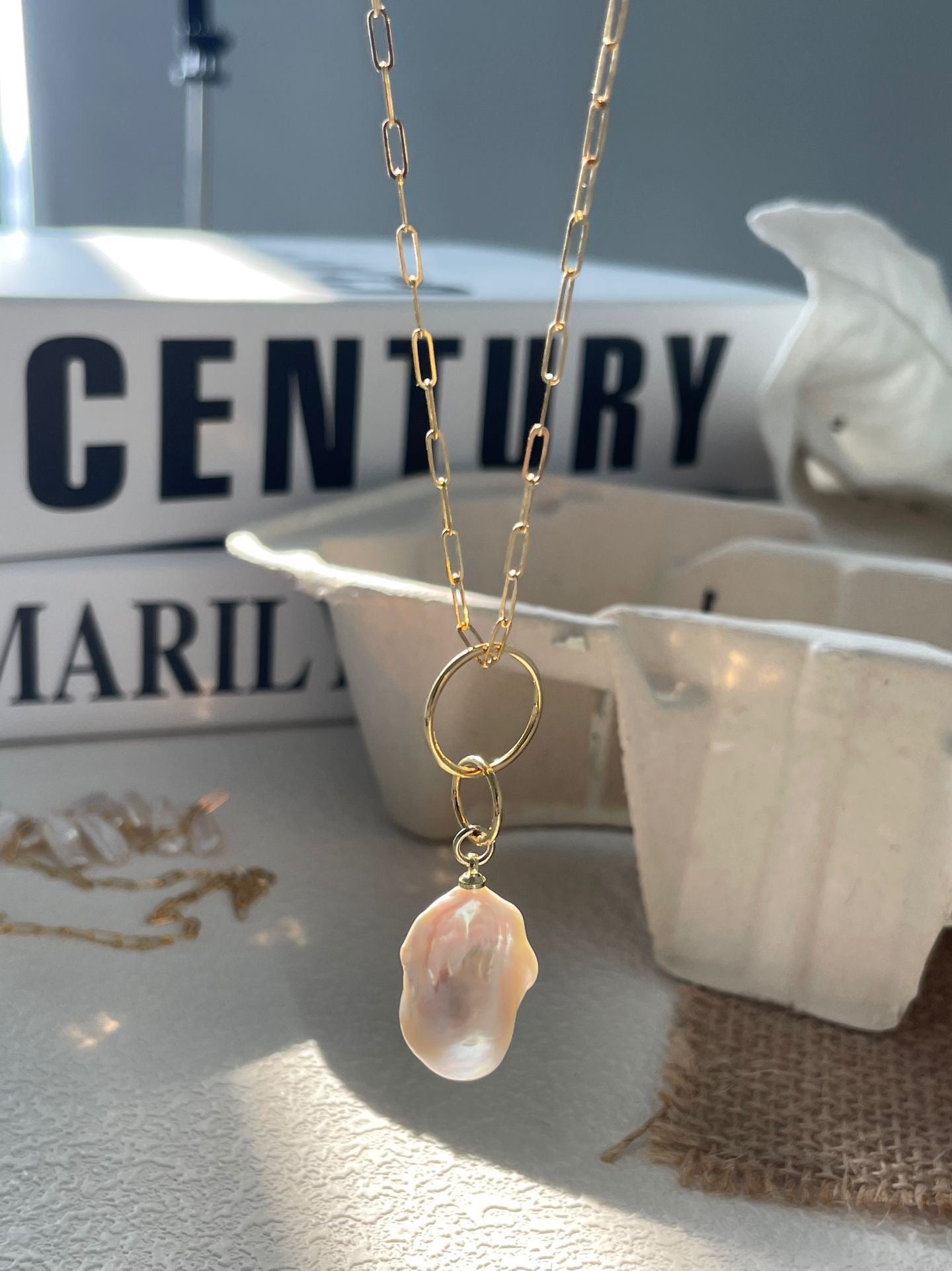 22-24mm Baroque Freshwater Pearl Geometric Designer Pendant