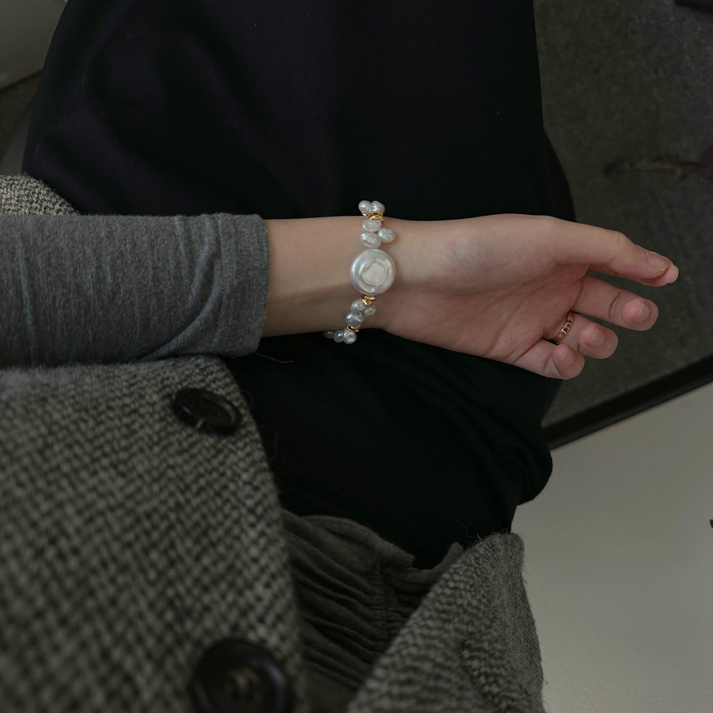14-16mm Oblate-Shaped Baroque & Keshi Saltwater Pearl Bracelet