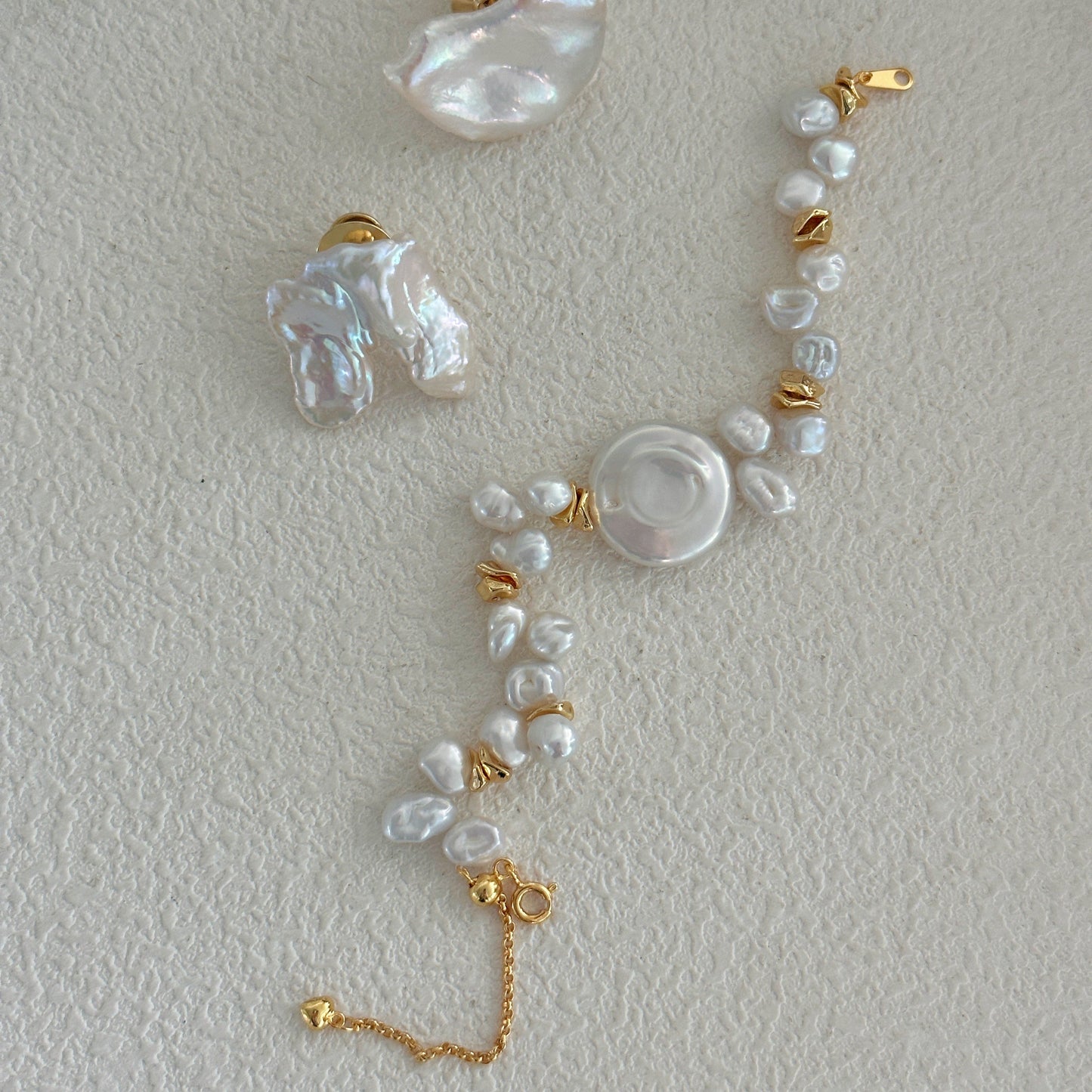 14-16mm Oblate-Shaped Baroque & Keshi Saltwater Pearl Bracelet