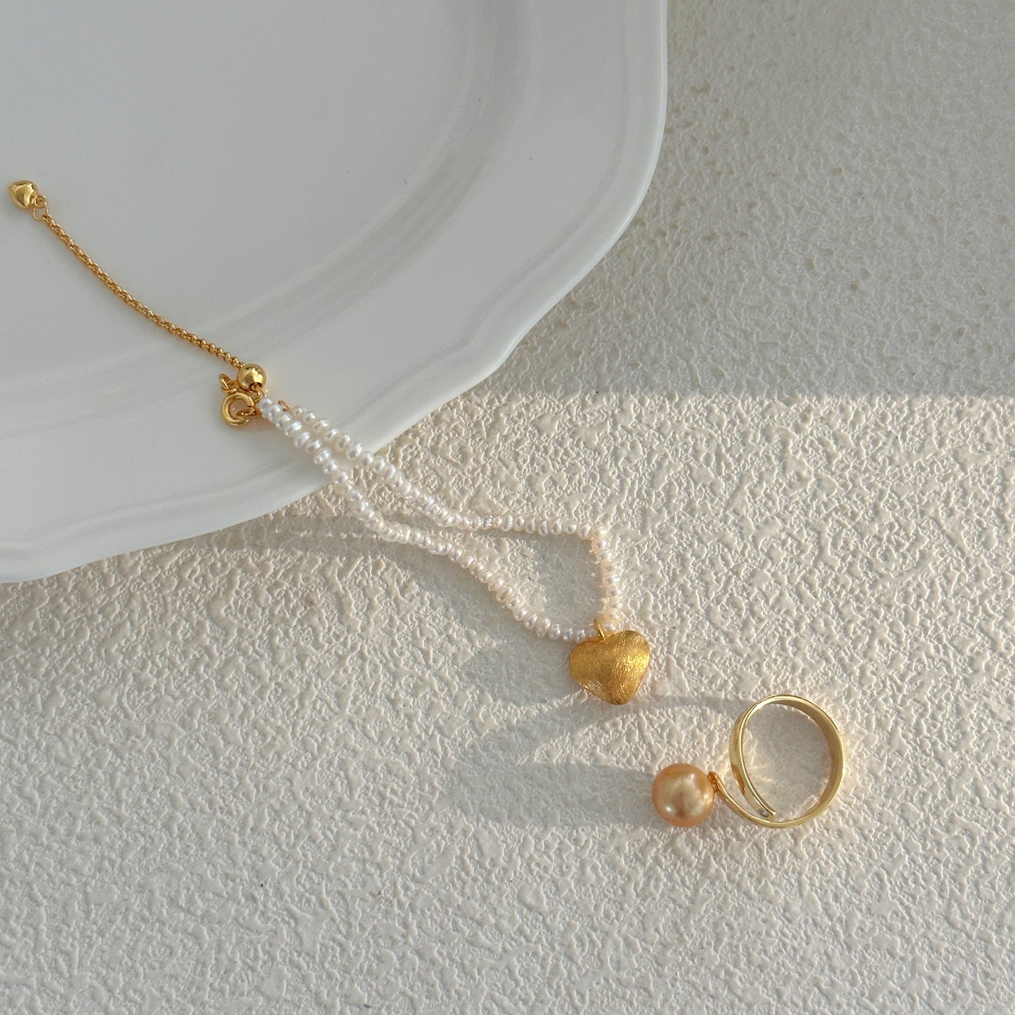 Golden Freshwater Pearl Double-Layer Ring