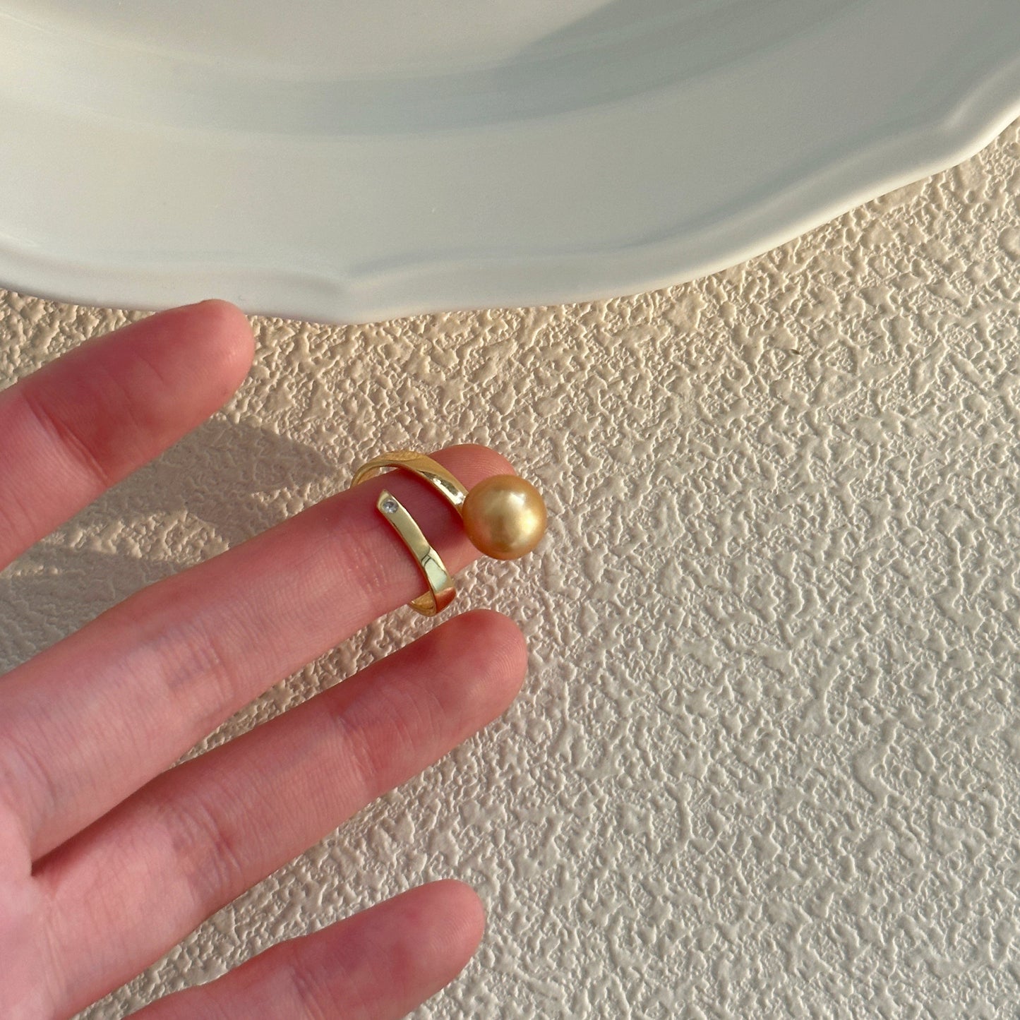 Golden Freshwater Pearl Double-Layer Ring
