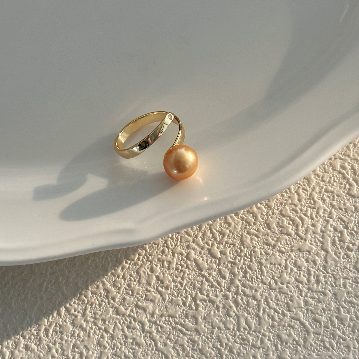 Golden Freshwater Pearl Double-Layer Ring