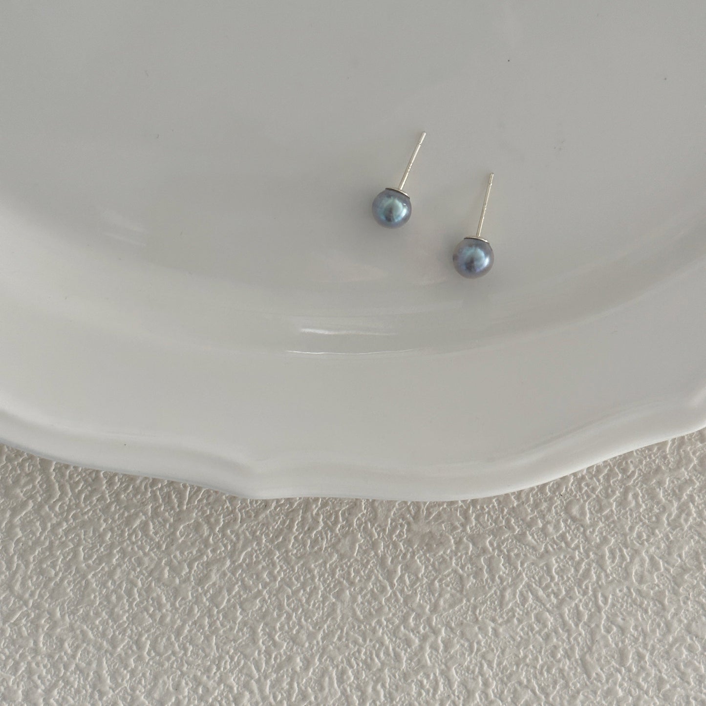 6-7mm Silver-Grey Akoya Nearly Round Saltwater Pearl Stud Earrings