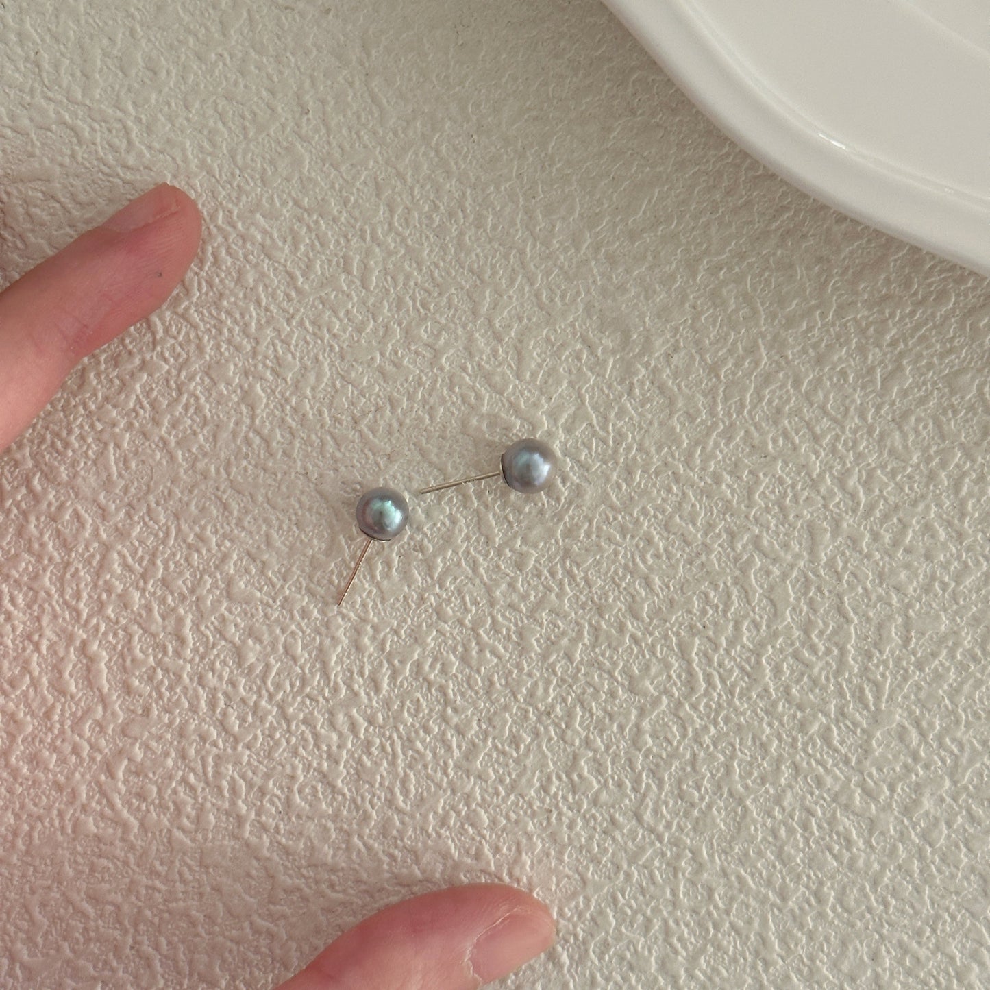 6-7mm Silver-Grey Akoya Nearly Round Saltwater Pearl Stud Earrings