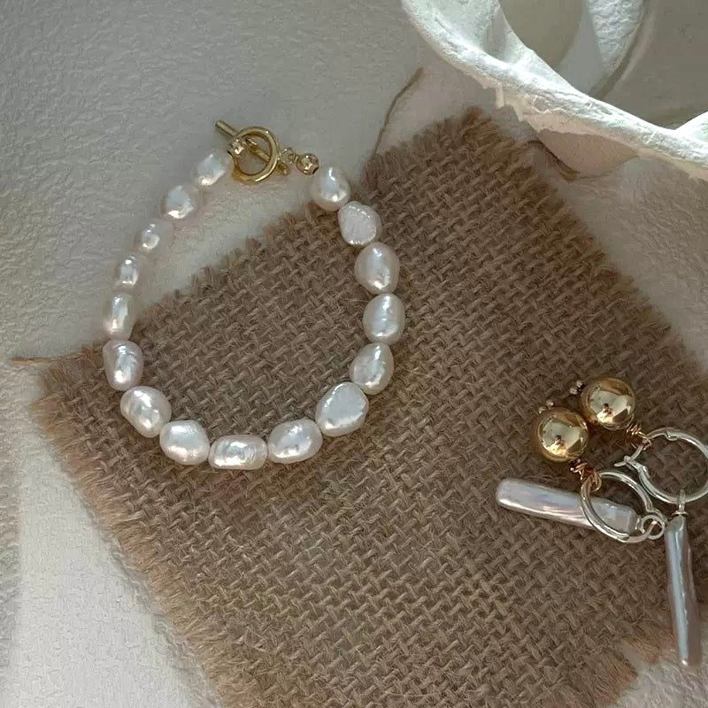 9-12mm Baroque Freshwater Pearl French Retro OT Bracelet