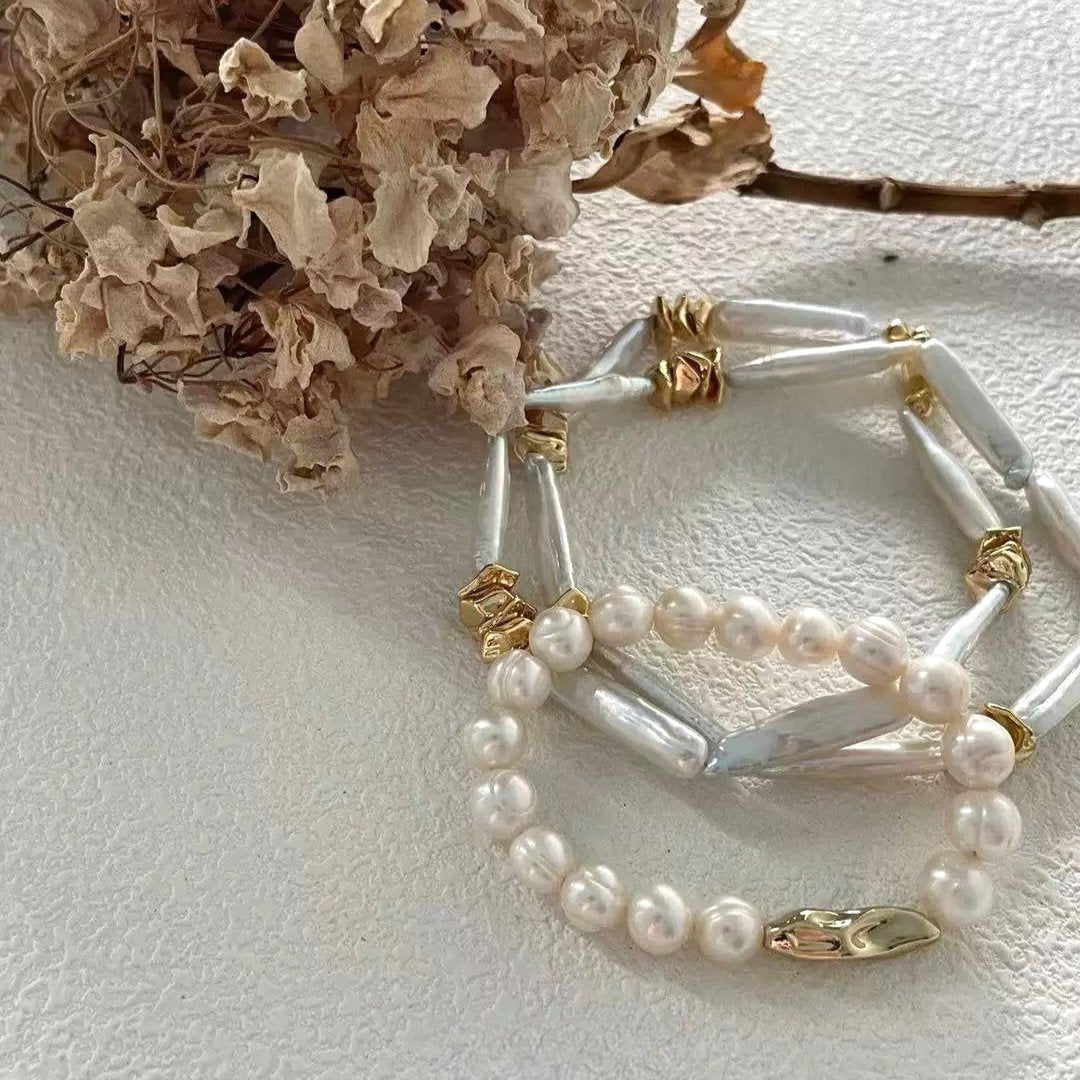 8-10mm Natural Threaded Baroque Freshwater Pearl Bracelet