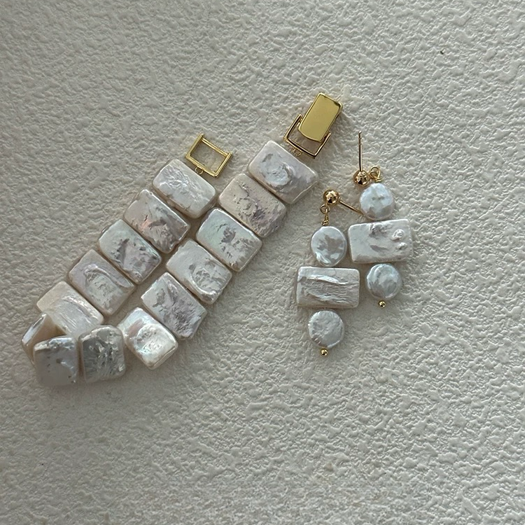 Rectangular Baroque Freshwater Pearl Watch Bracelet