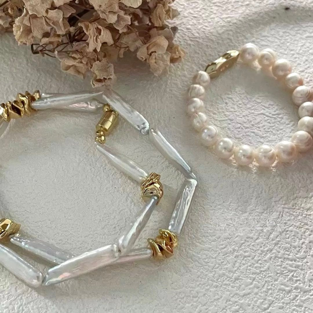 8-10mm Natural Threaded Baroque Freshwater Pearl Bracelet