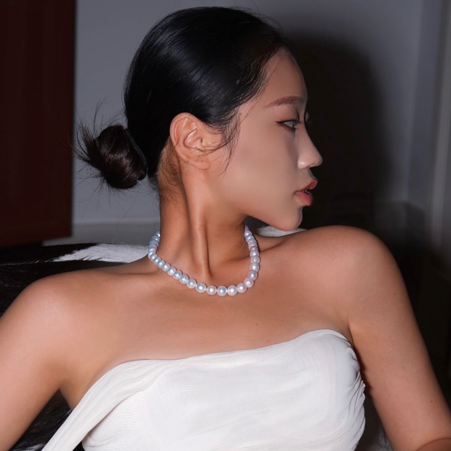 10-11mm Edison Natural Freshwater Pearl Silver Ball Necklace