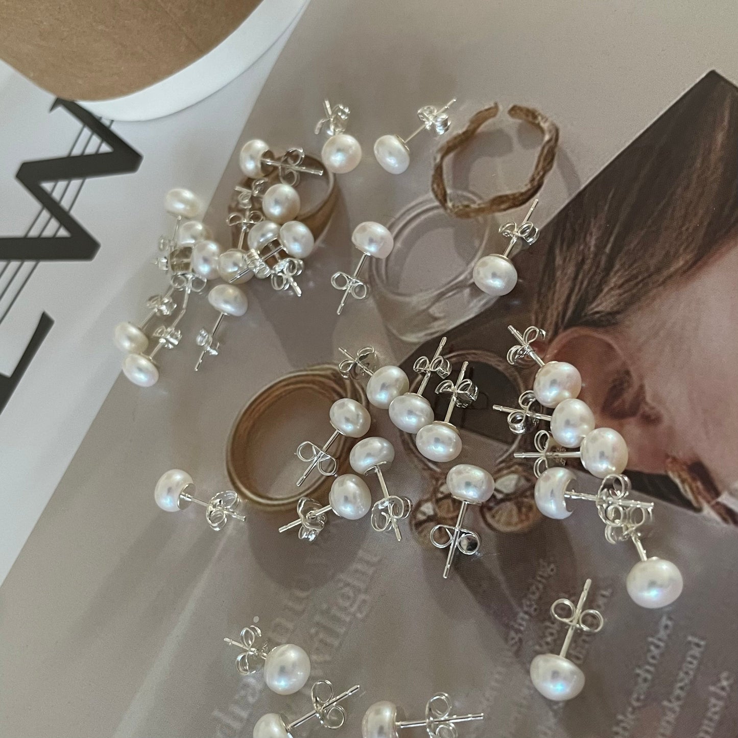 6-6.5mm Bun-Shaped Baroque Freshwater Pearl Stud Earrings