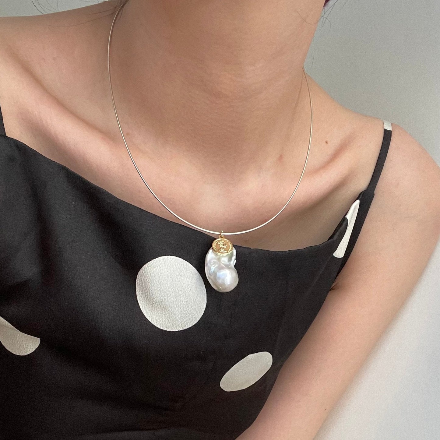 20-23mm Baroque Freshwater Pearl & Ancient Coin Treasure Pendant Necklace
