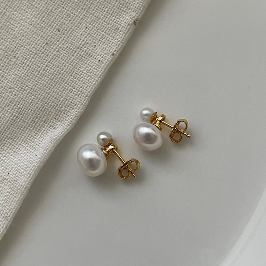 7-8mm Oval-Shaped Baroque Freshwater Pearl Double Stud Earrings