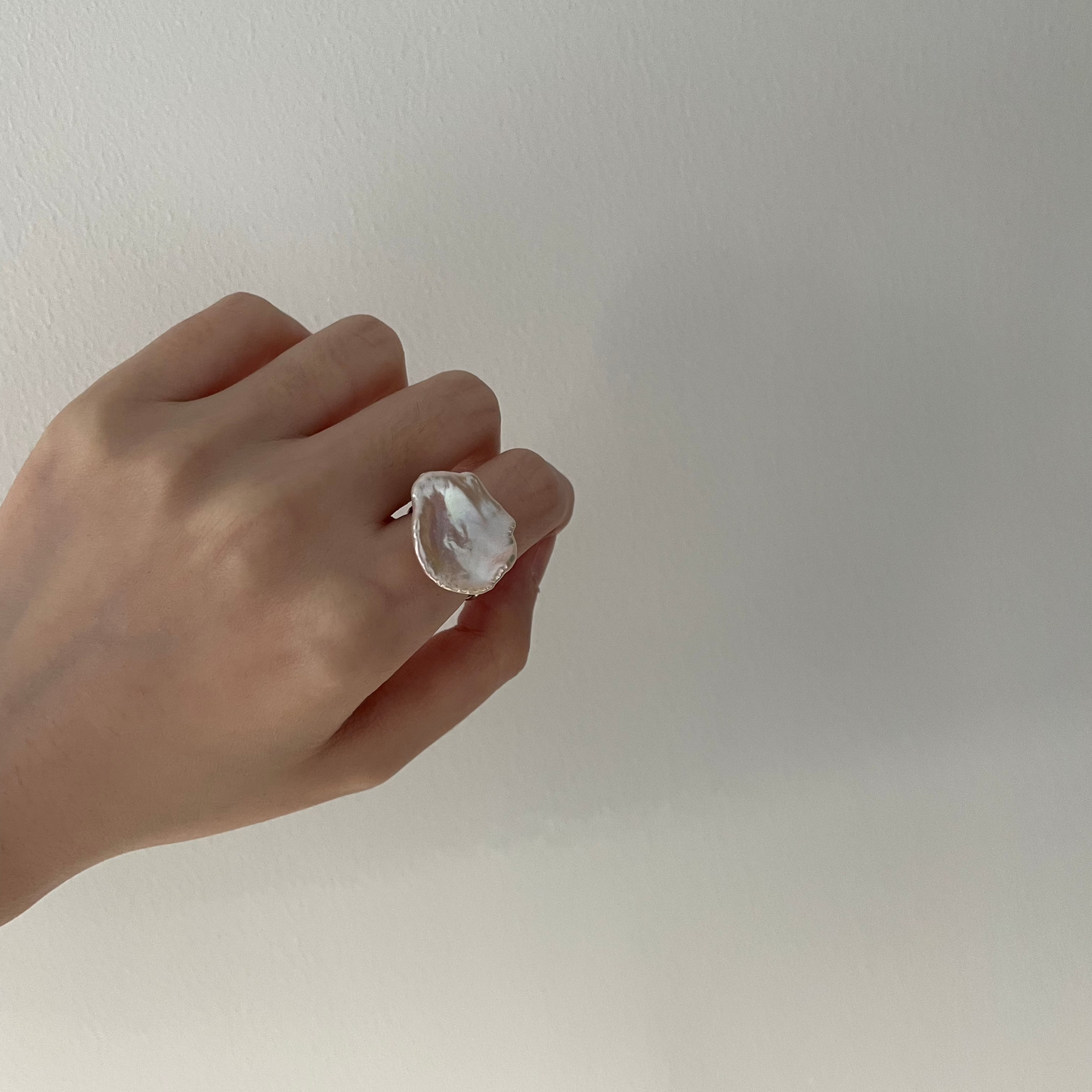 Petal-Shaped Baroque Freshwater Pearl Silver Ring