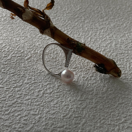 Natural Freshwater Pearl Geometric Silver Ring