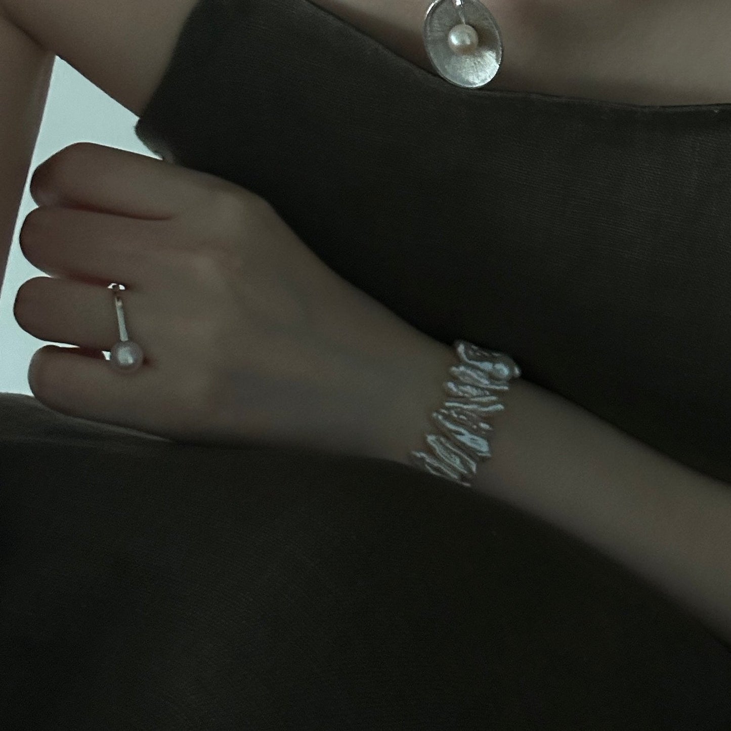 Natural Freshwater Pearl Geometric Silver Ring