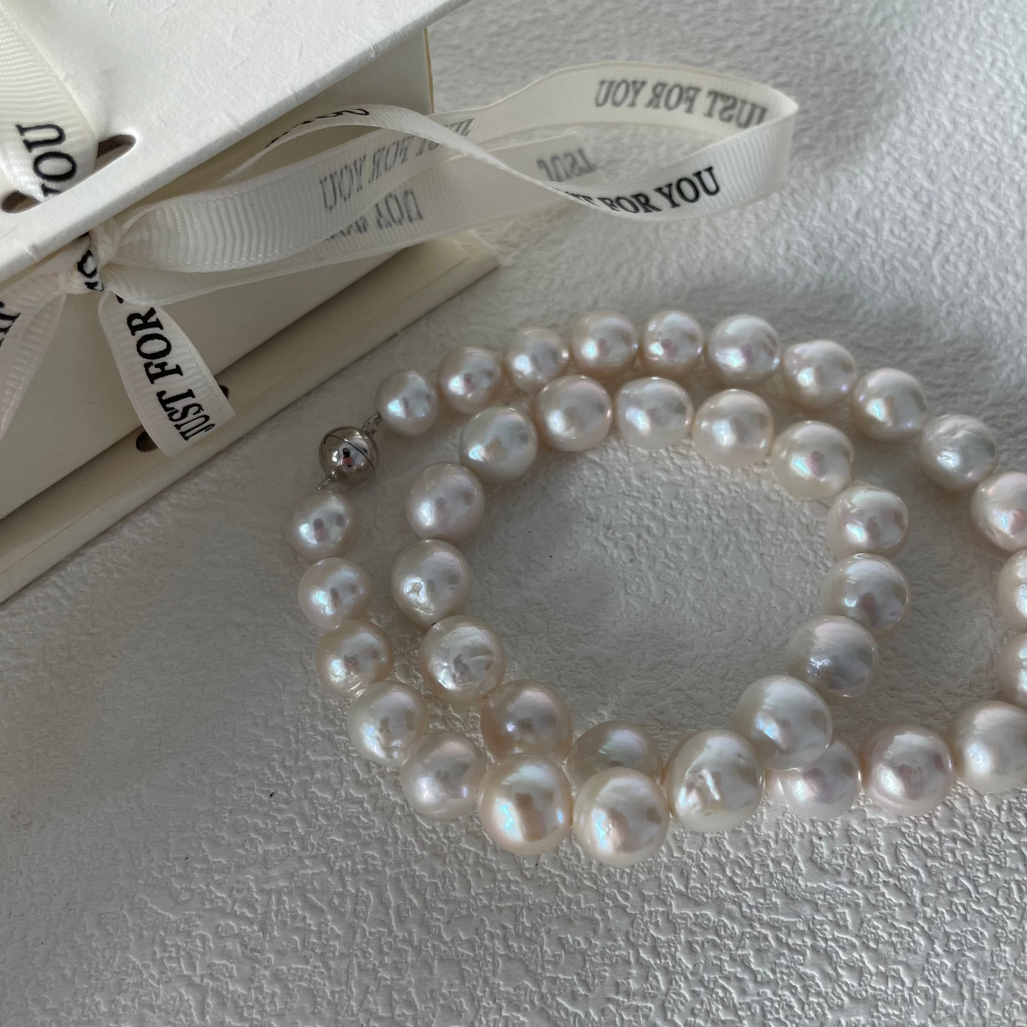 10-11mm Edison Natural Freshwater Pearl Silver Ball Necklace