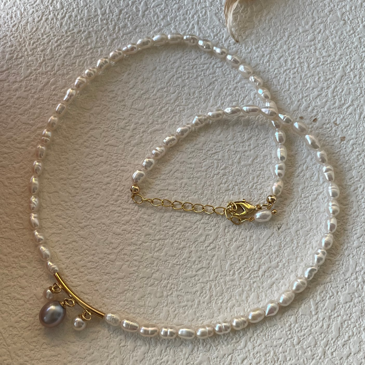 4-5mm Oval-Shaped Baroque Freshwater Pearl Charm Three Bead Necklace