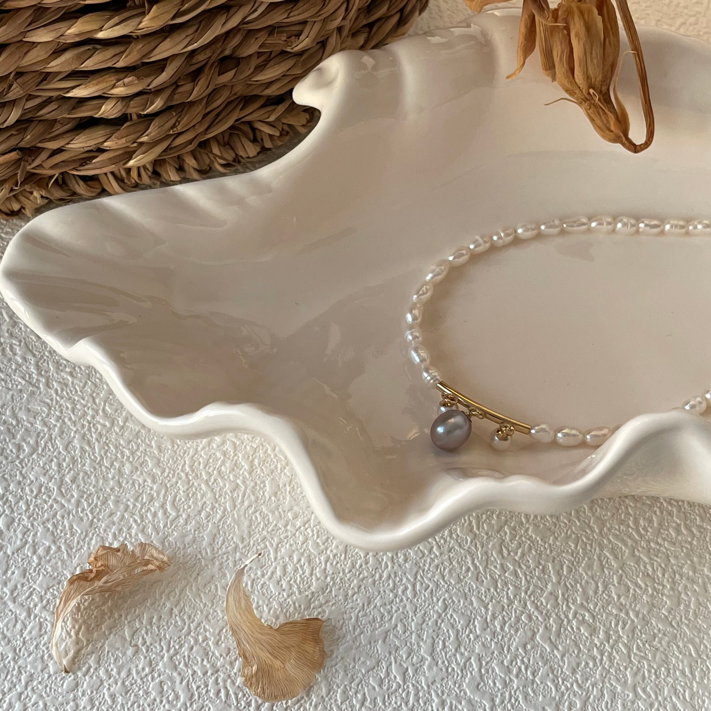 4-5mm Oval-Shaped Baroque Freshwater Pearl Charm Three Bead Necklace