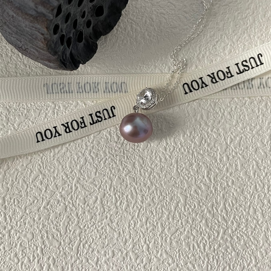 8-10mm Lavender Edison Freshwater Pearl Diamond Necklace