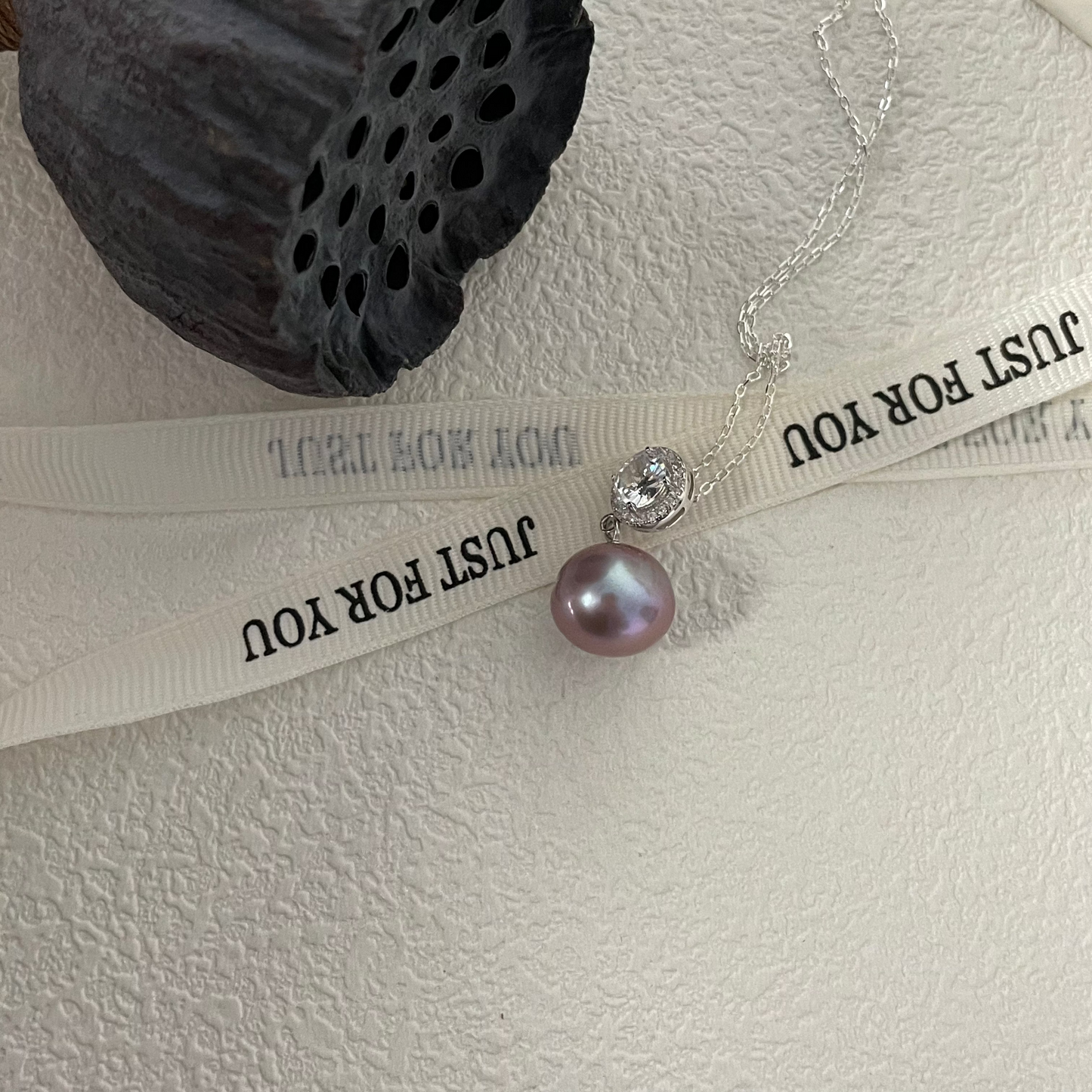 8-10mm Lavender Edison Freshwater Pearl Diamond Necklace