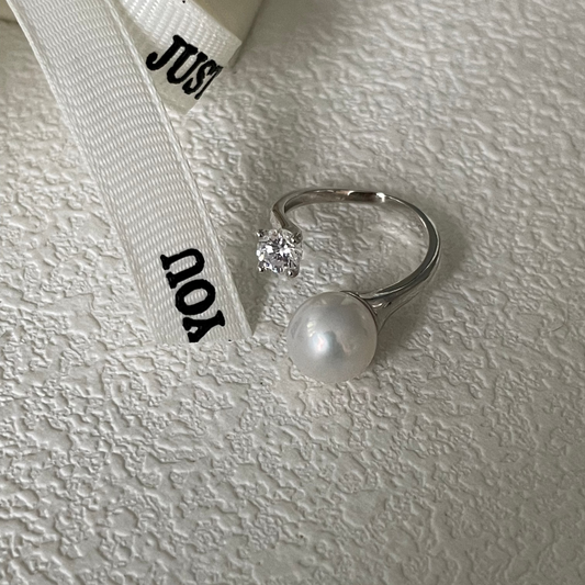 Natural Freshwater Pearl Half-Hoop Diamond Ring
