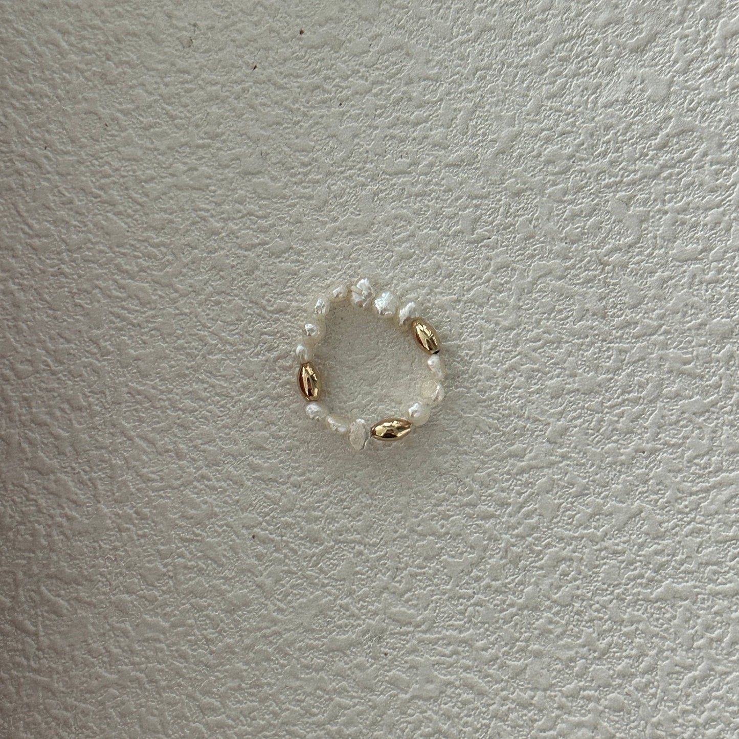 Rice-Shaped Baroque Freshwater Pearl Gold Bead Ring