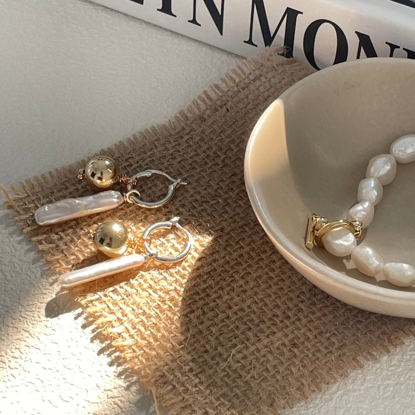 25-28mm Baroque Freshwater Pearl Gold Ball Hoop Earrings