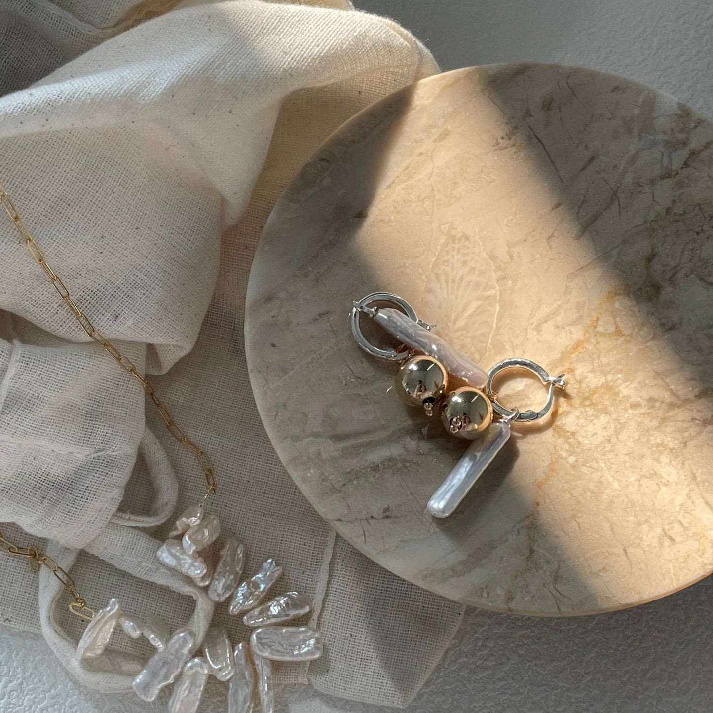 25-28mm Baroque Freshwater Pearl Gold Ball Hoop Earrings