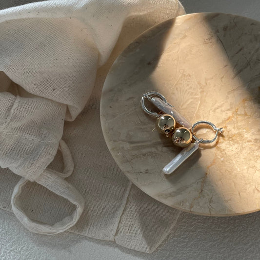 25-28mm Baroque Freshwater Pearl Gold Ball Hoop Earrings