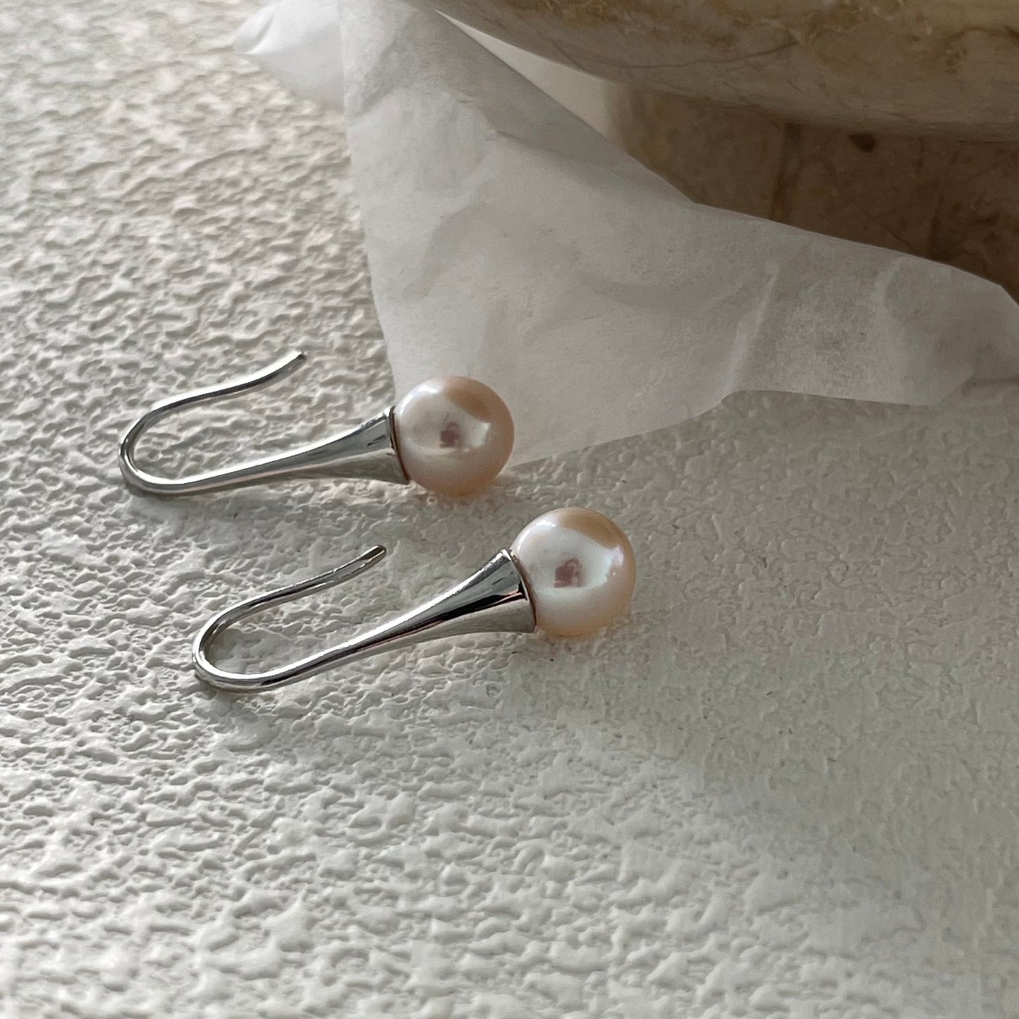 8-9mm Milky White Freshwater Pearl Long Drop Earrings