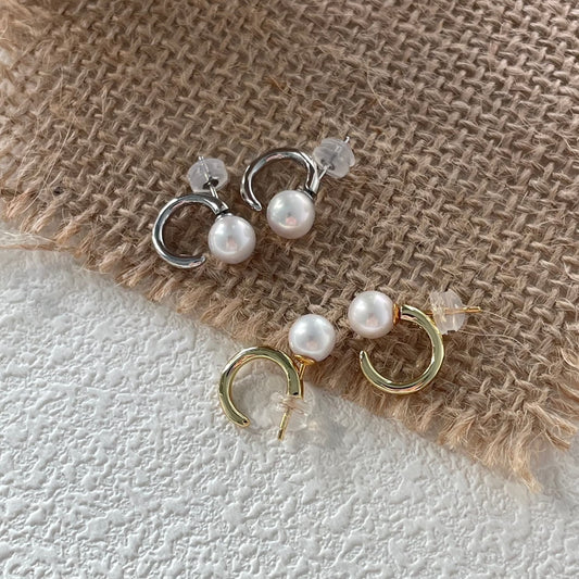 7-7.5mm Freshwater Pearl Round Hoop Earrings