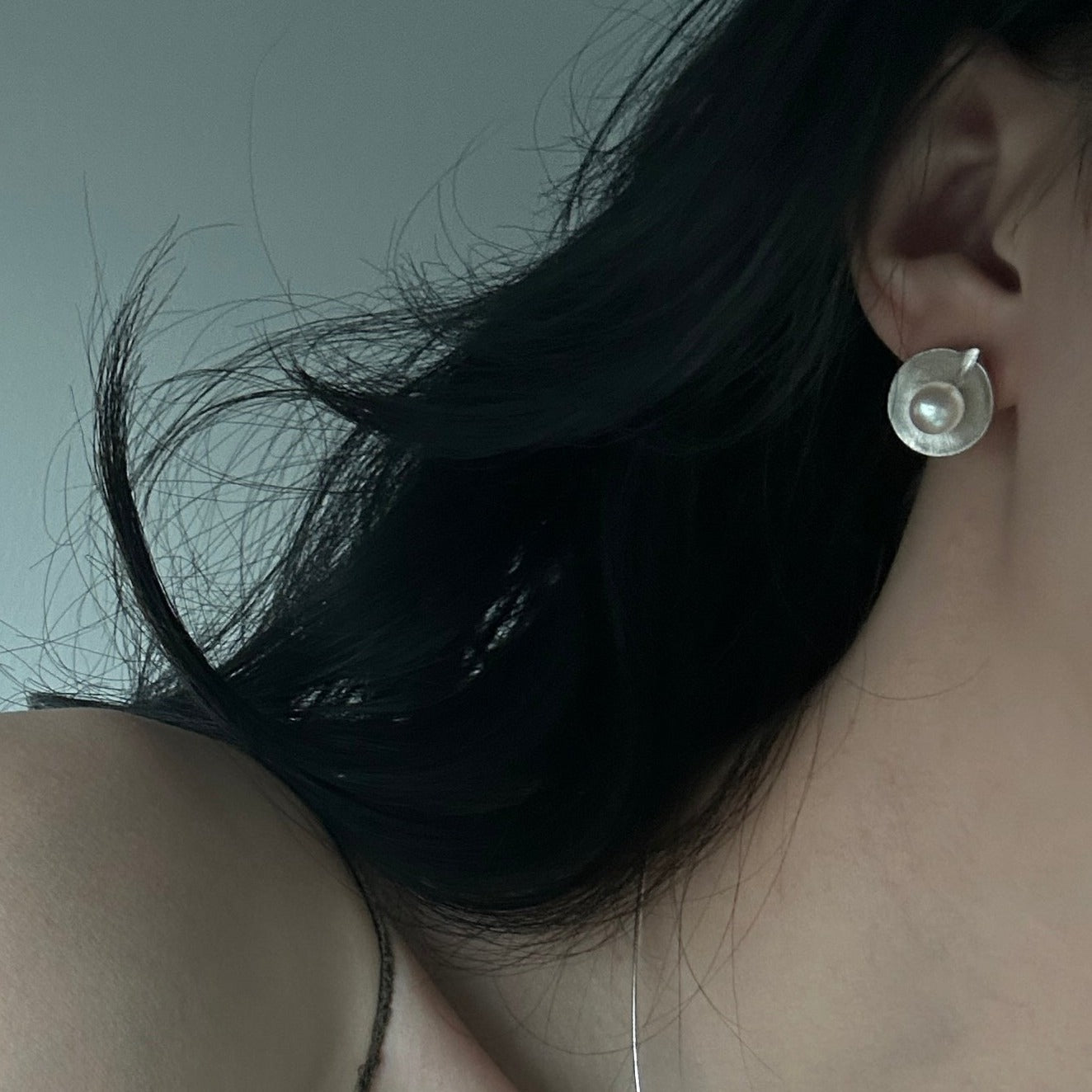 6-8mm White Freshwater Pearl Silver Shell 'Embrace Of The Ocean' Earrings