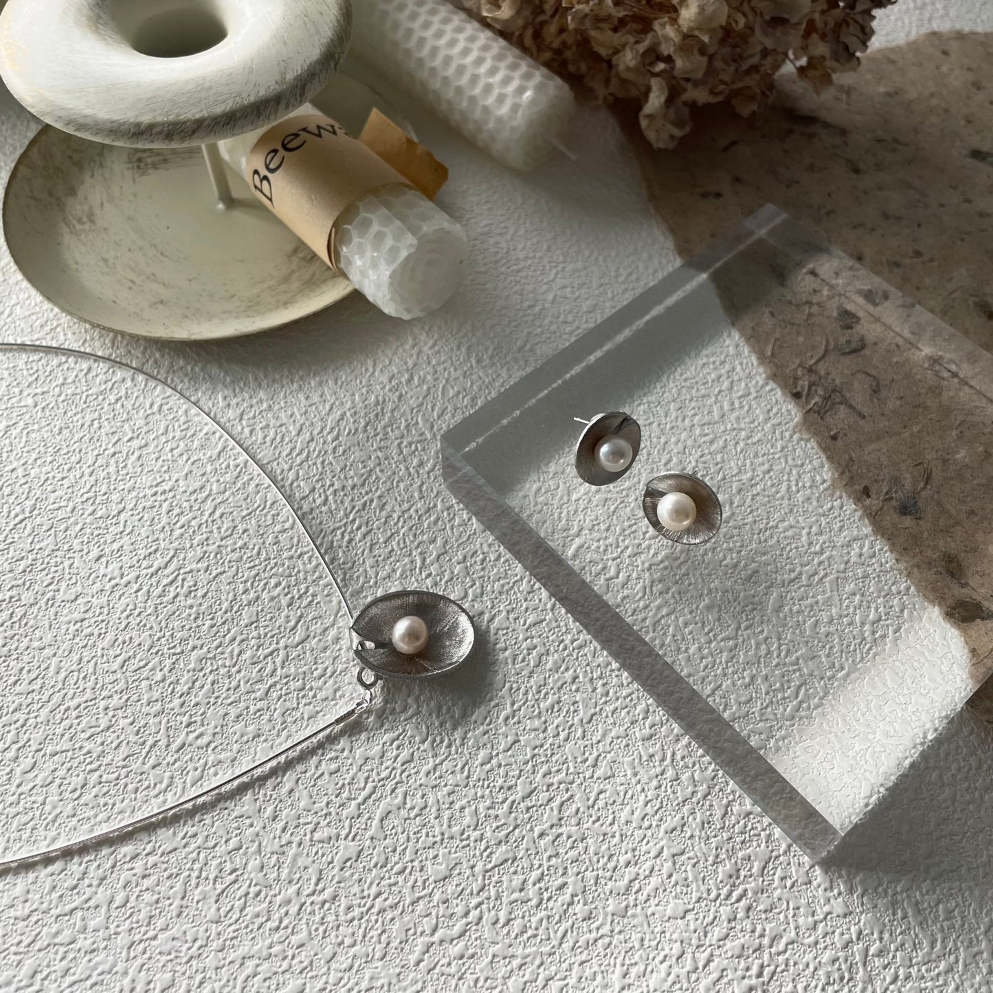 6-8mm White Freshwater Pearl Silver Shell 'Embrace Of The Ocean' Earrings
