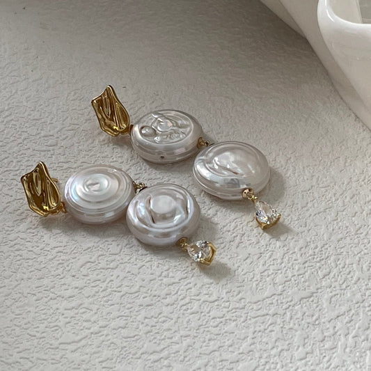20-22mm Baroque Freshwater Pearl Roman Holiday Teardrop Drop Earrings