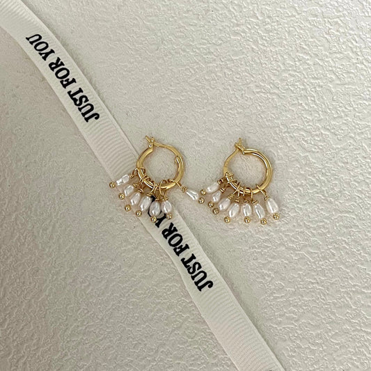 3-4mm White Baroque Freshwater Pearl Flower Bud Hoop Earrings